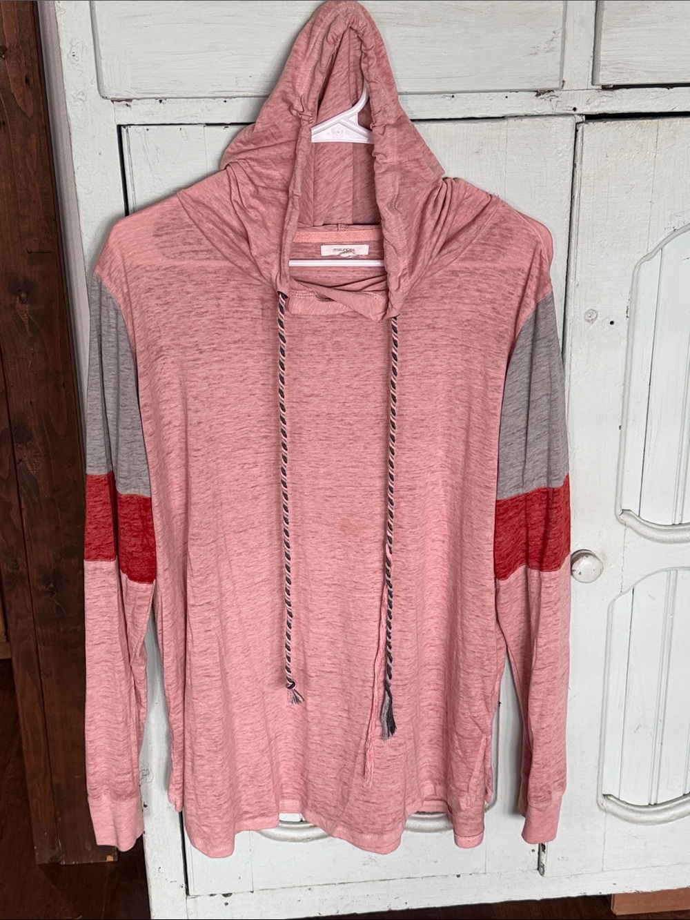 Maurices Dusty Pink Hooded Pullover with Striped Drawstrings